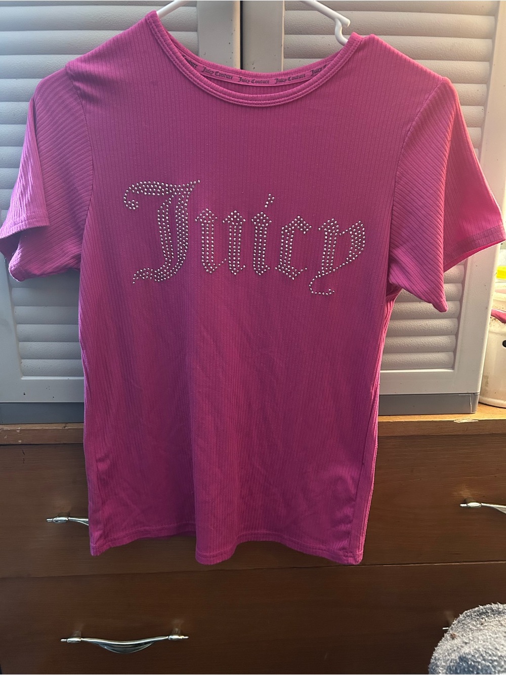 Juicy Couture Pink Rhinestone 'Juicy' Ribbed Tee